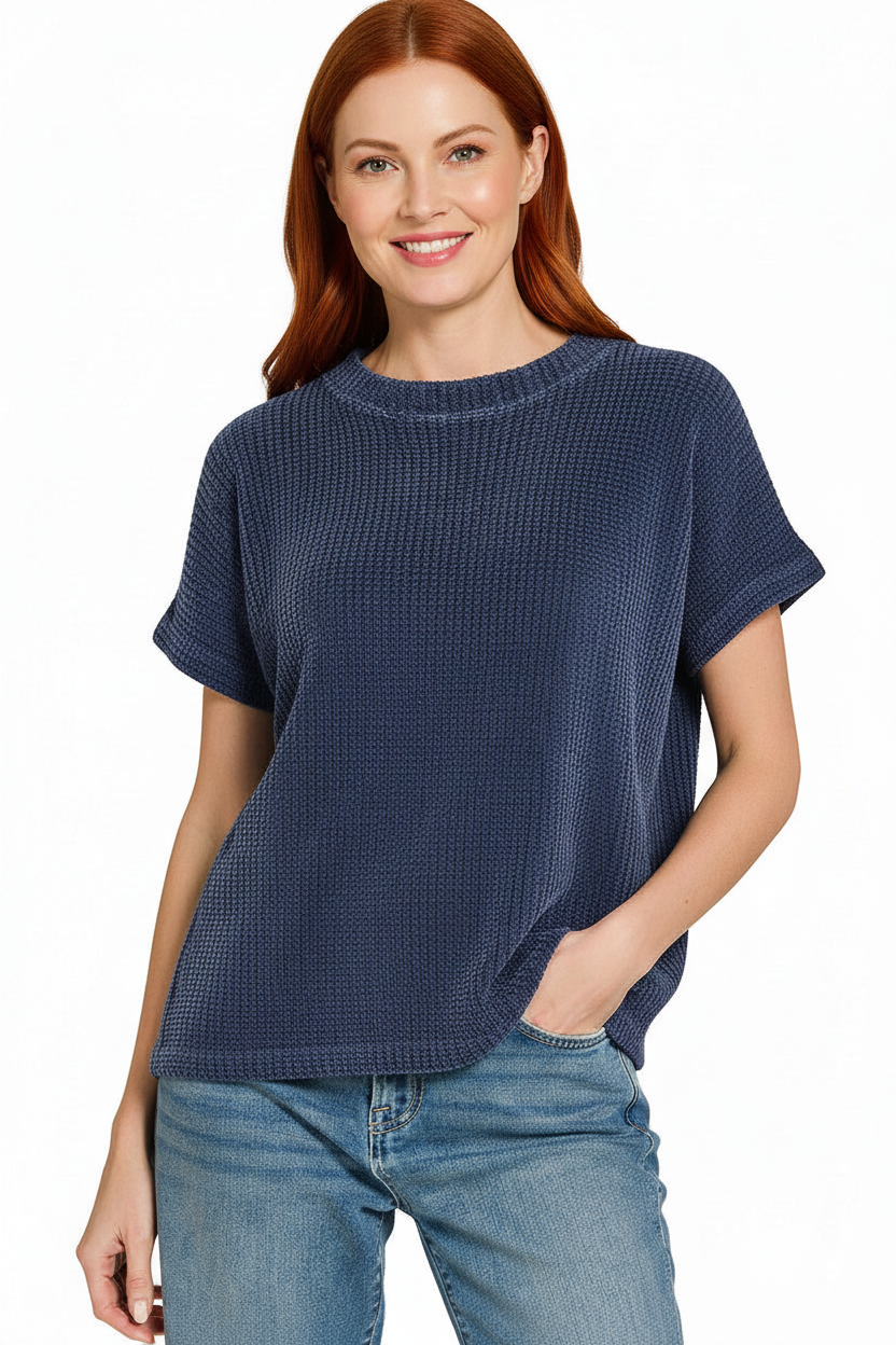 Chenille Short Sleeve Sweater Top