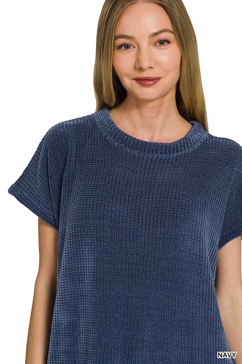Chenille Short Sleeve Sweater Top