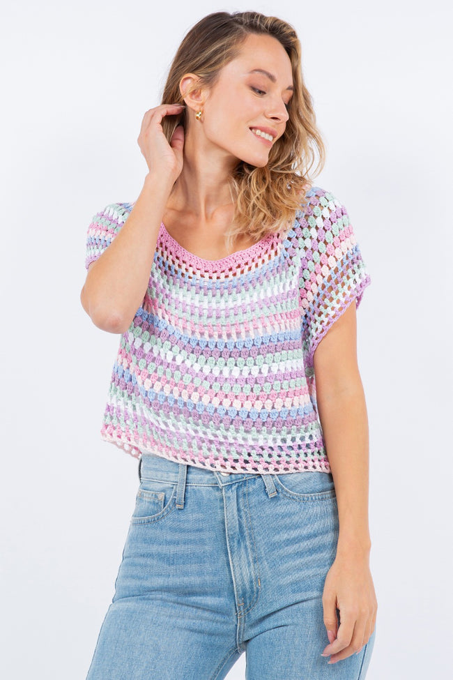 Colorful Crochet Stripe Sweater Top