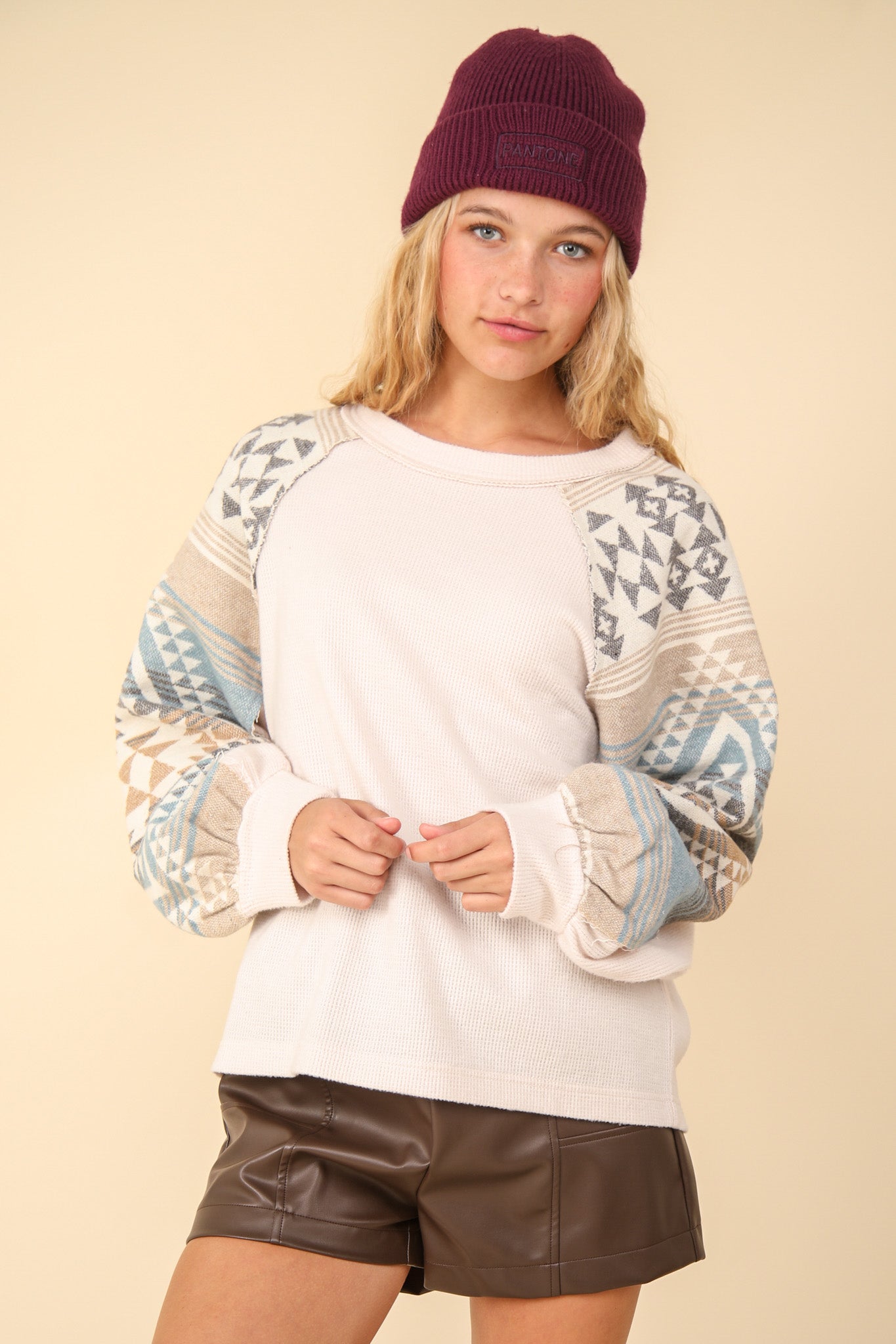 Cream Aztec Sleeve Top