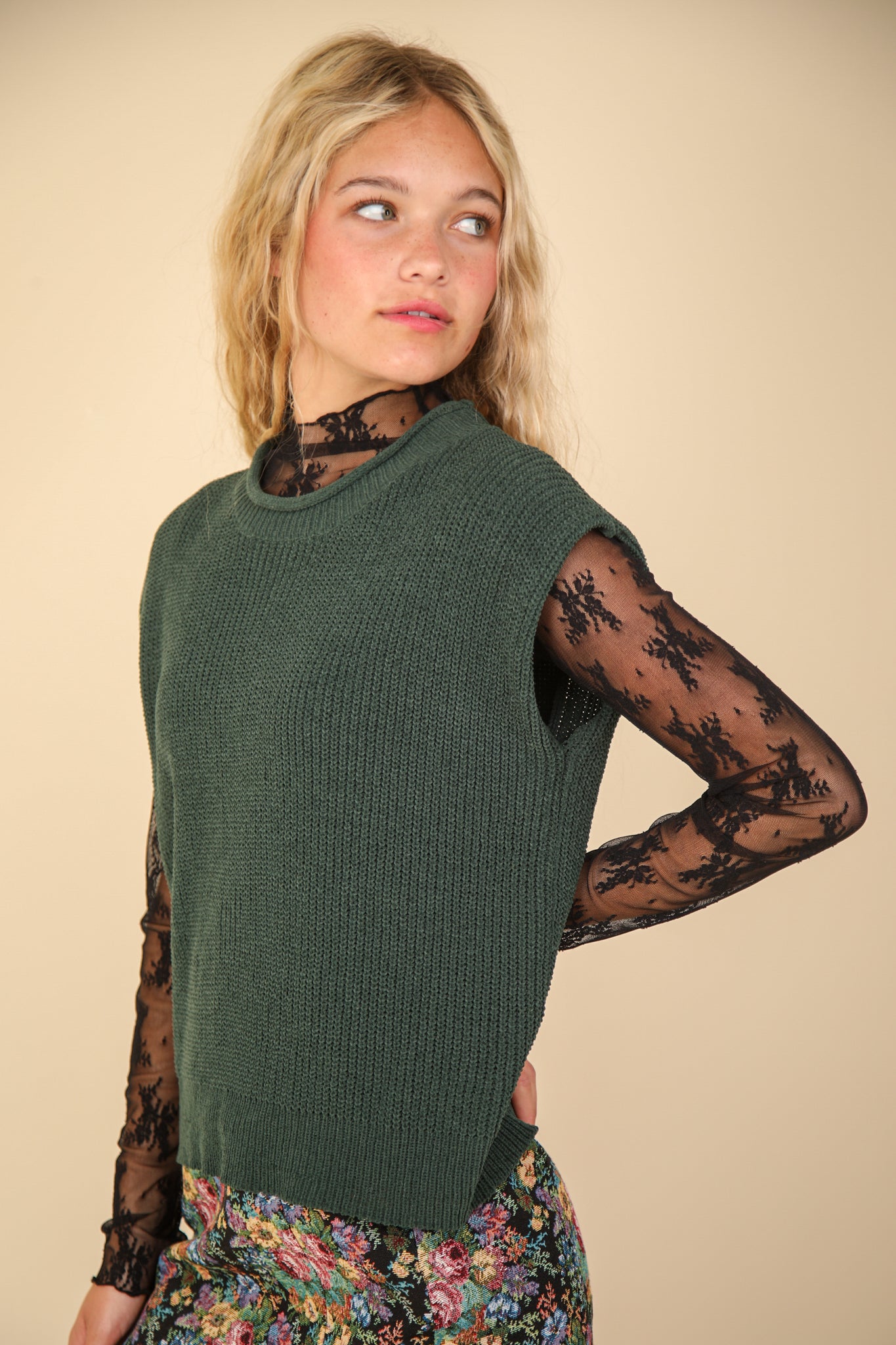 Hunter Green Sweater Vest Top