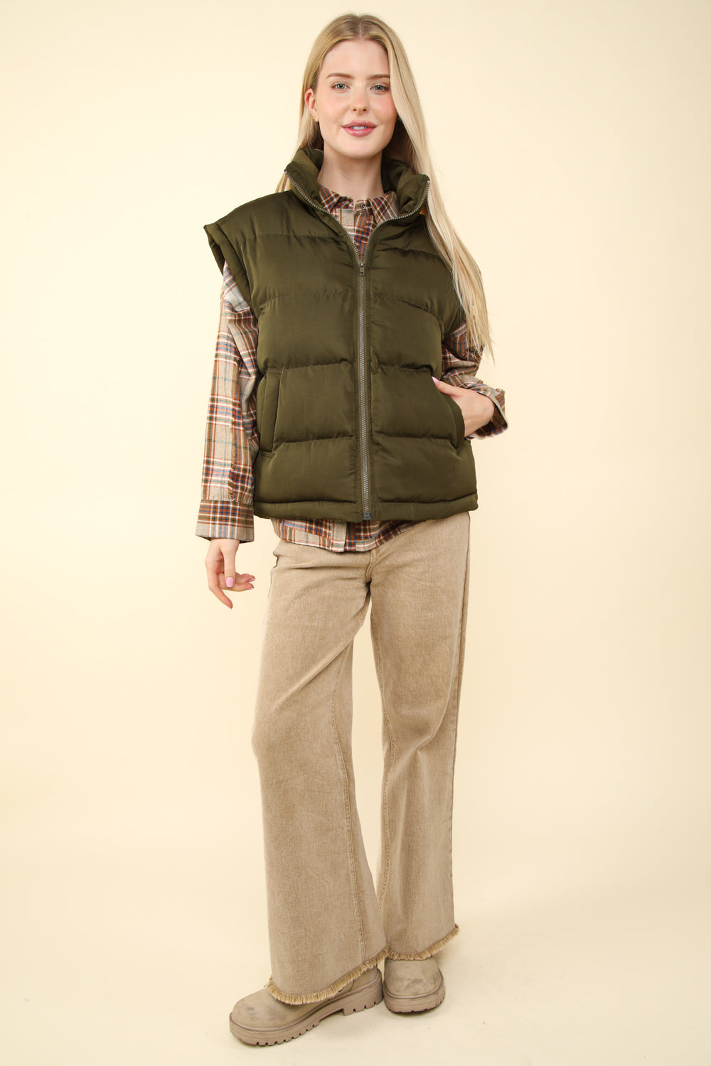 Olive Oversized Puffer Vest