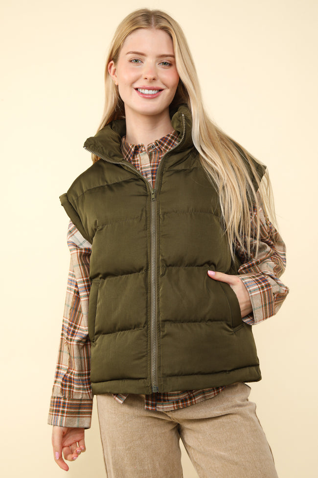 Olive Oversized Puffer Vest