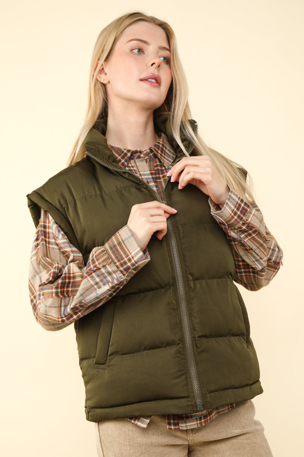 Olive Oversized Puffer Vest