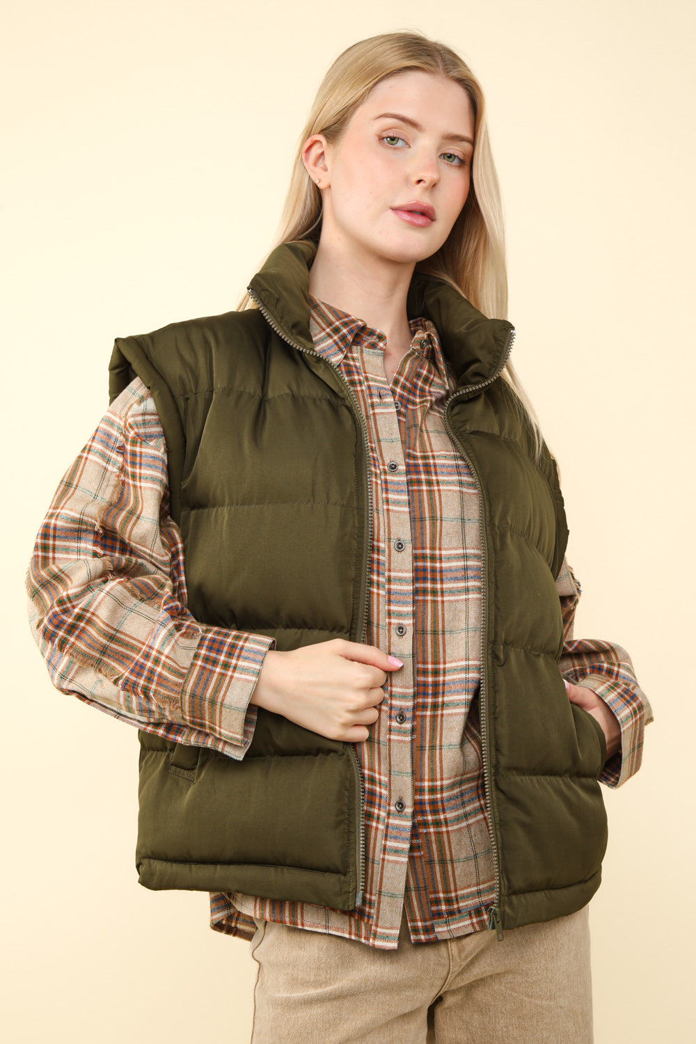 Olive Oversized Puffer Vest