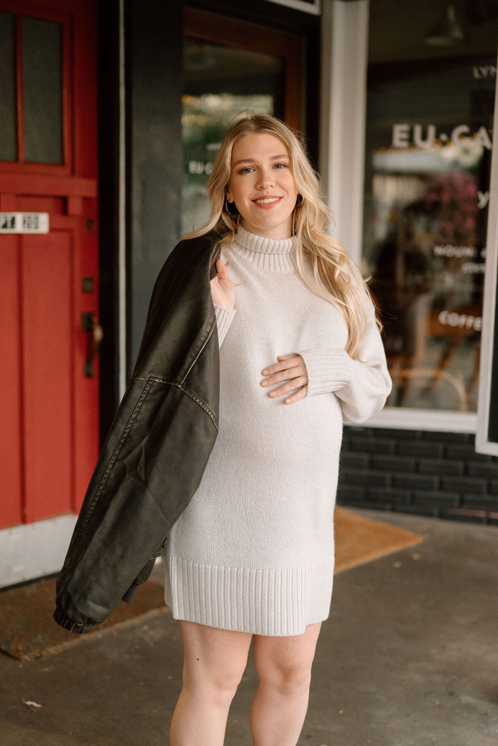 Creamy Grey Turtle Neck Sweater Dress