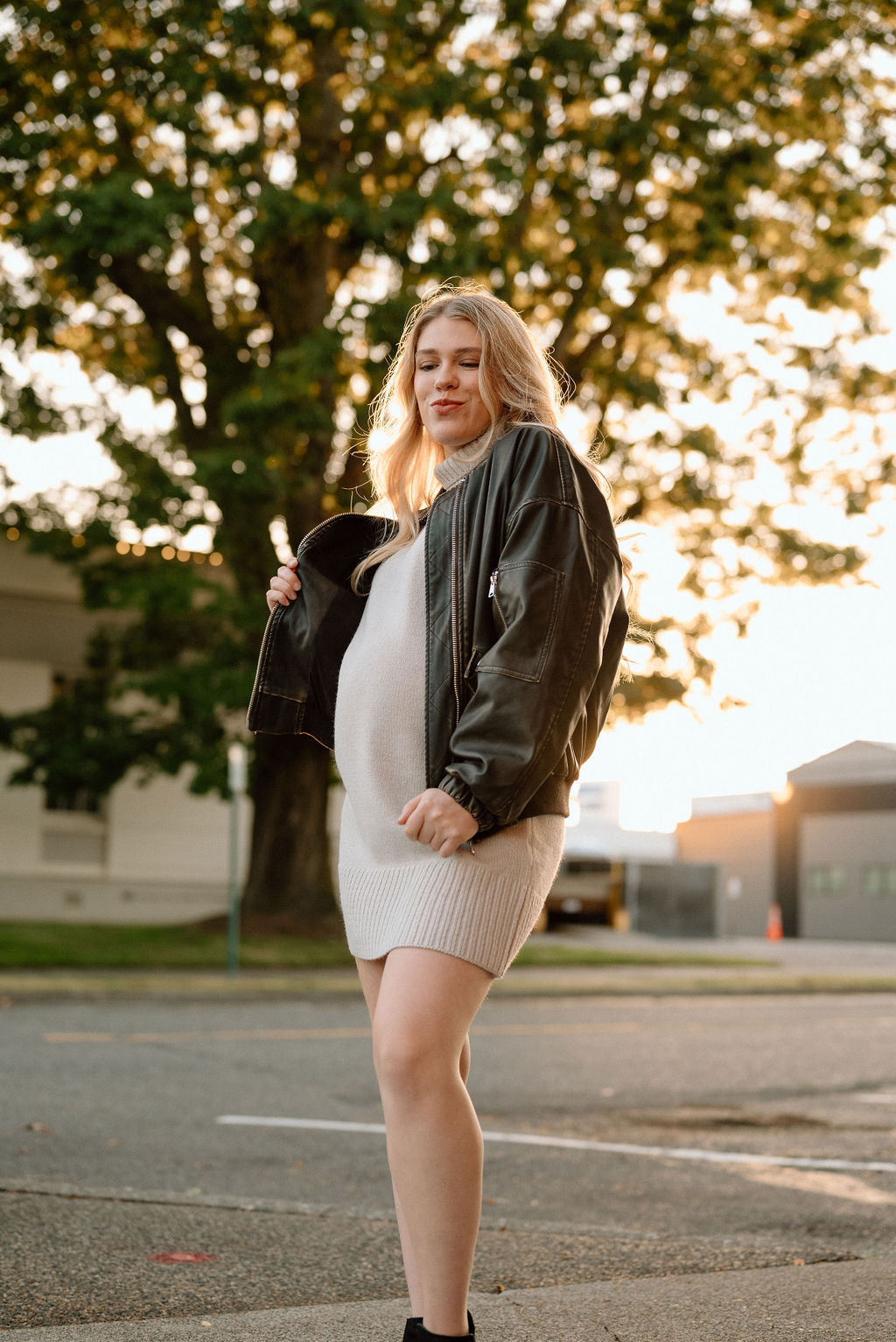 Creamy Grey Turtle Neck Sweater Dress