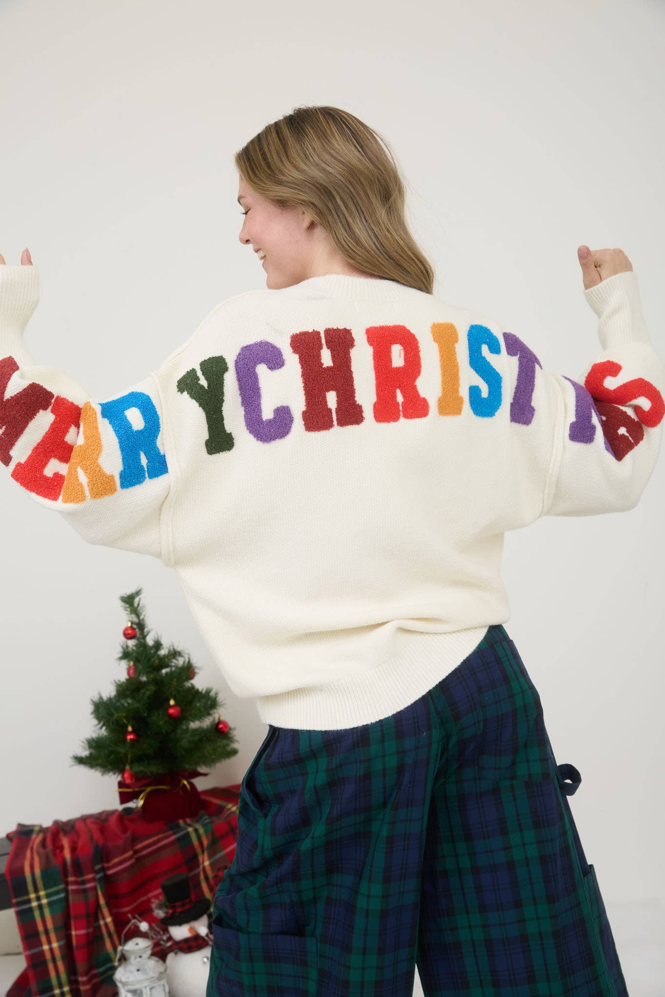 Ivory Merry Christmas Rainbow Sweater