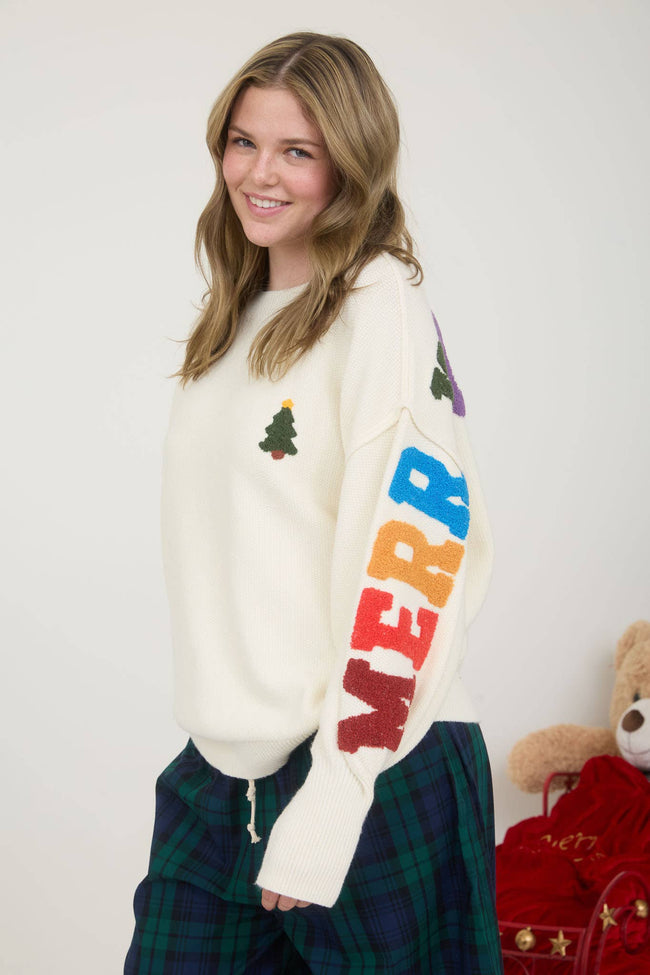 Ivory Merry Christmas Rainbow Sweater