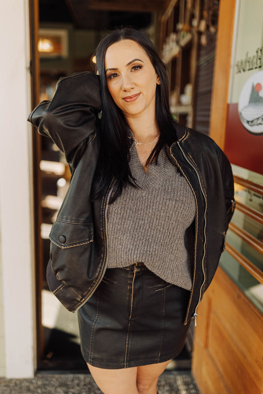 Brown Vegan Leather Aviator Jacket