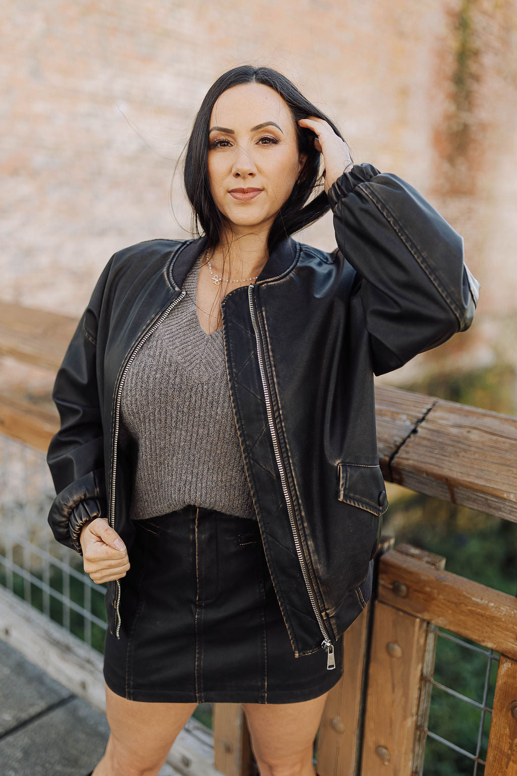 Brown Vegan Leather Aviator Jacket