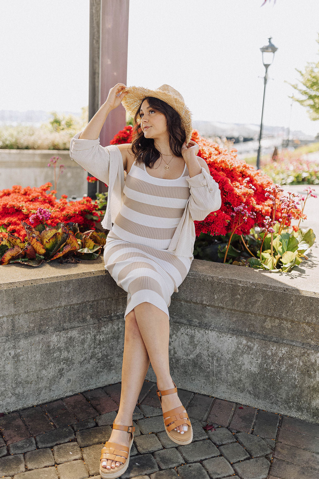 Oatmeal Stripe Knit Bodycon Dress
