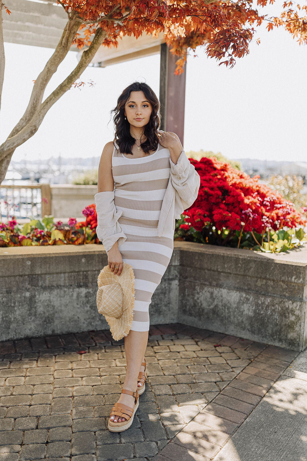 Oatmeal Stripe Knit Bodycon Dress