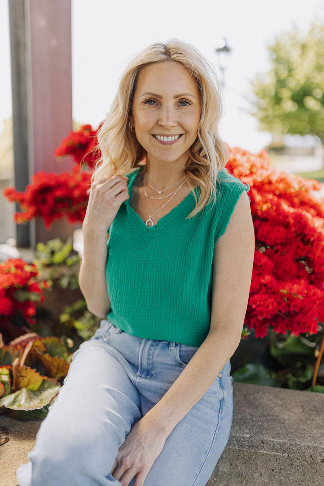Kelly Green Muslin Raw Edge Tank