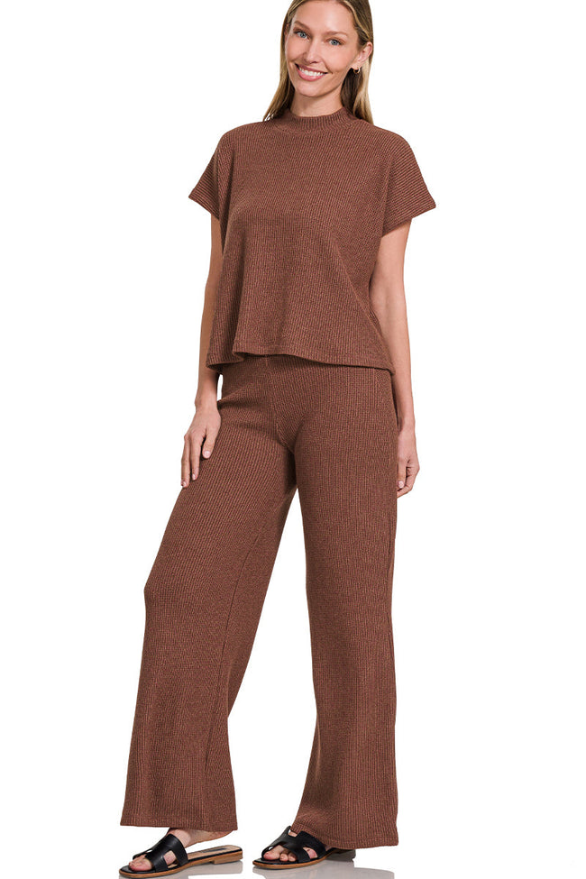 Chocolate Two Pc Knit Top Pants Set