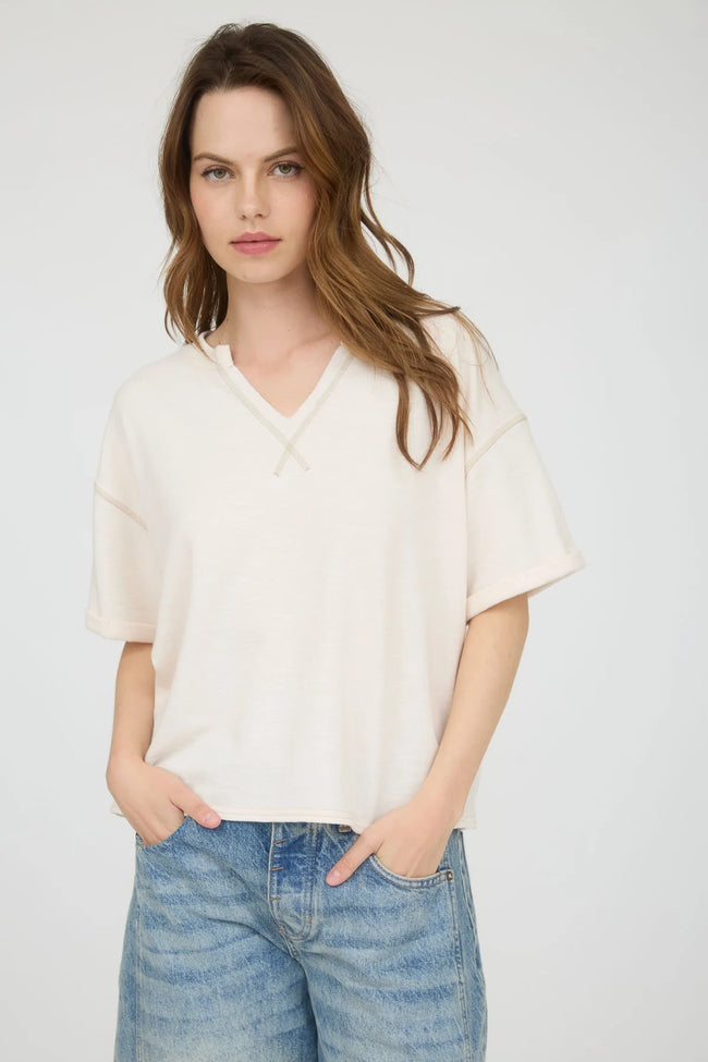 Cream Contrast Stitch Relaxed Top