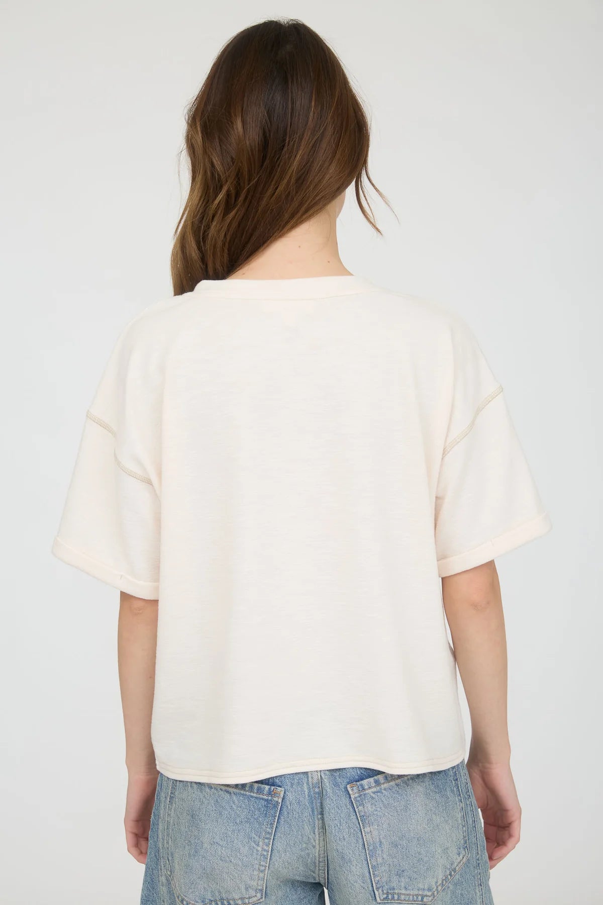 Cream Contrast Stitch Relaxed Top