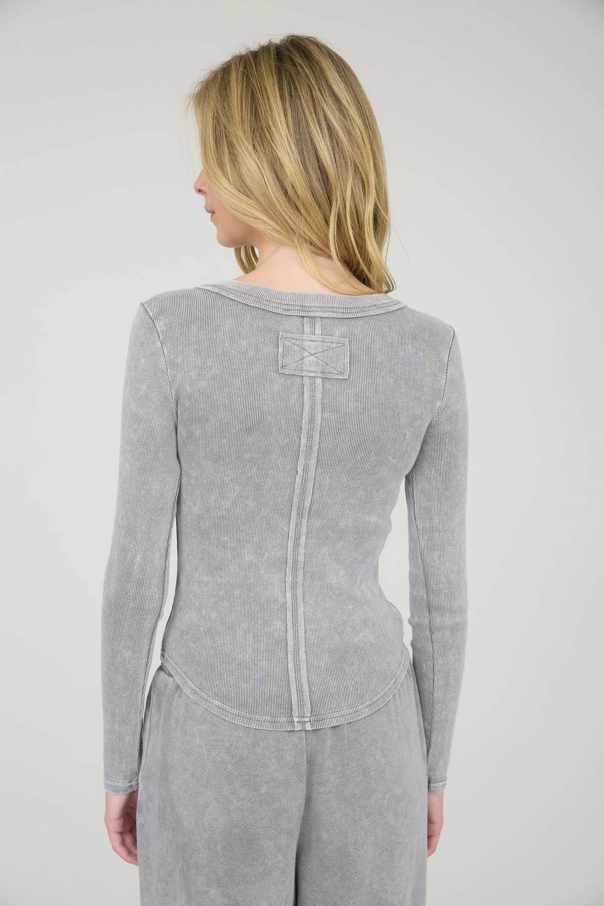 Stone Wash Ribbed Henley Top