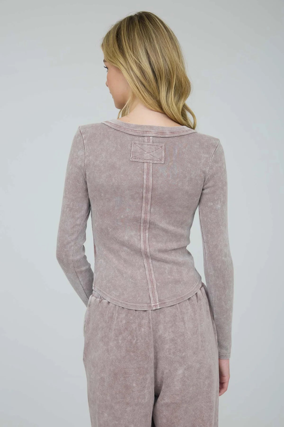 Stone Wash Ribbed Henley Top