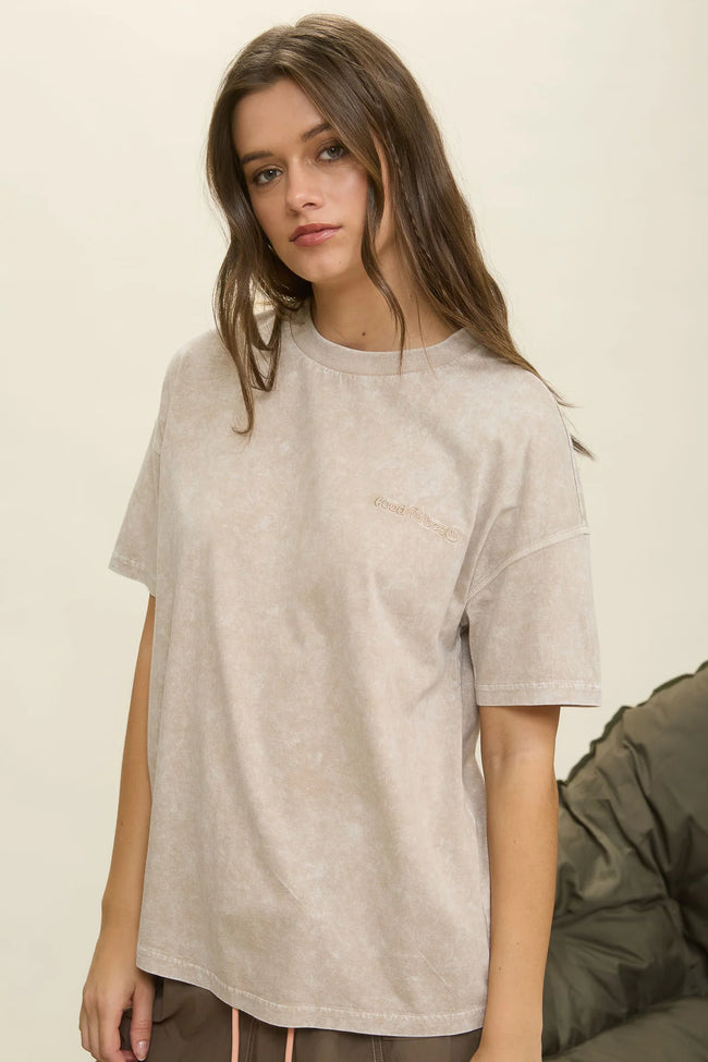 Good Vibes Stone Wash Natural Tee