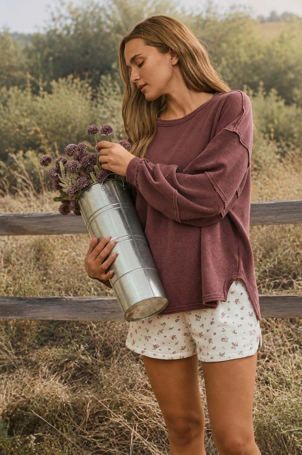 Ribbed Raw Seam Knit Top