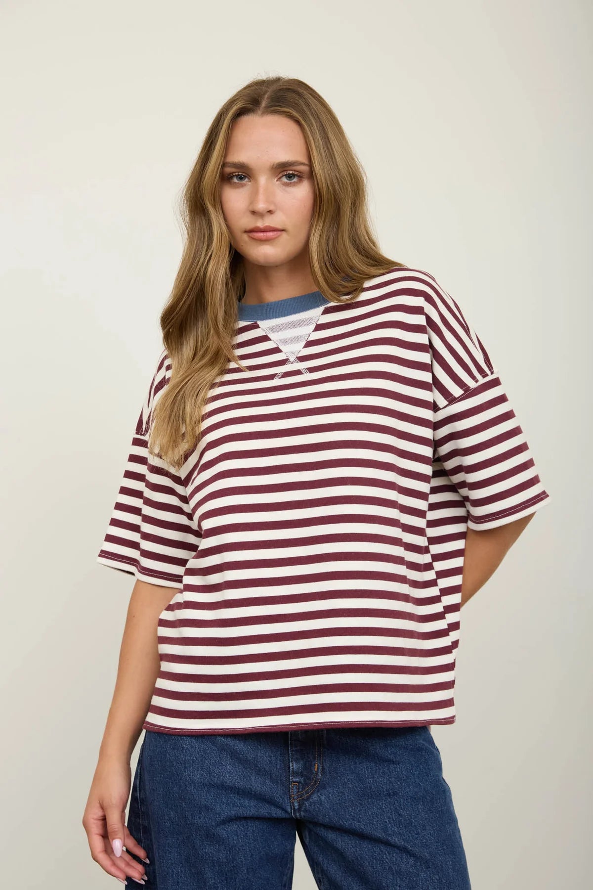 Maroon Stripe Knit Rugby Tee