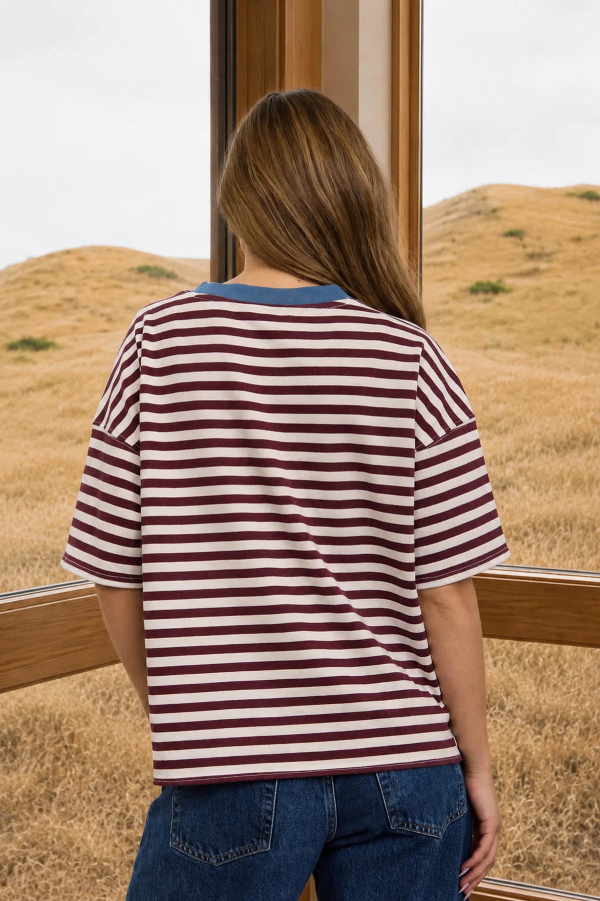 Maroon Stripe Knit Rugby Tee