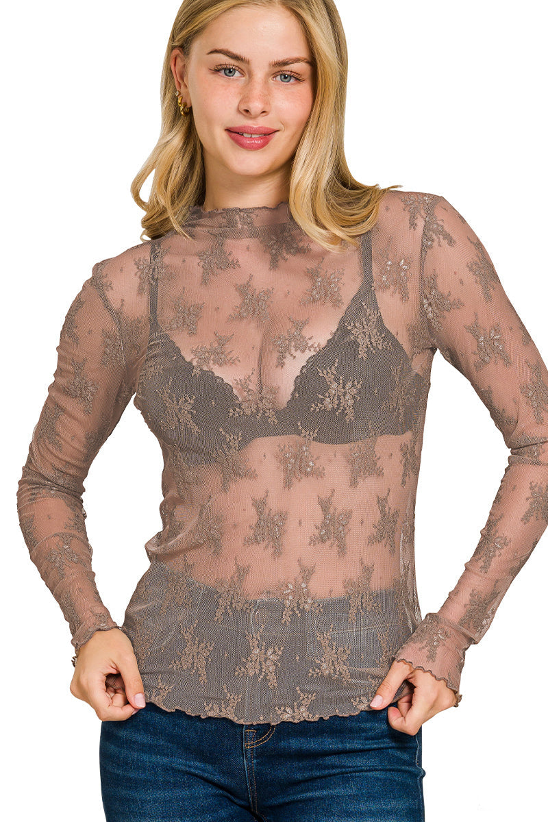 Lace Mock Neck Layering Top