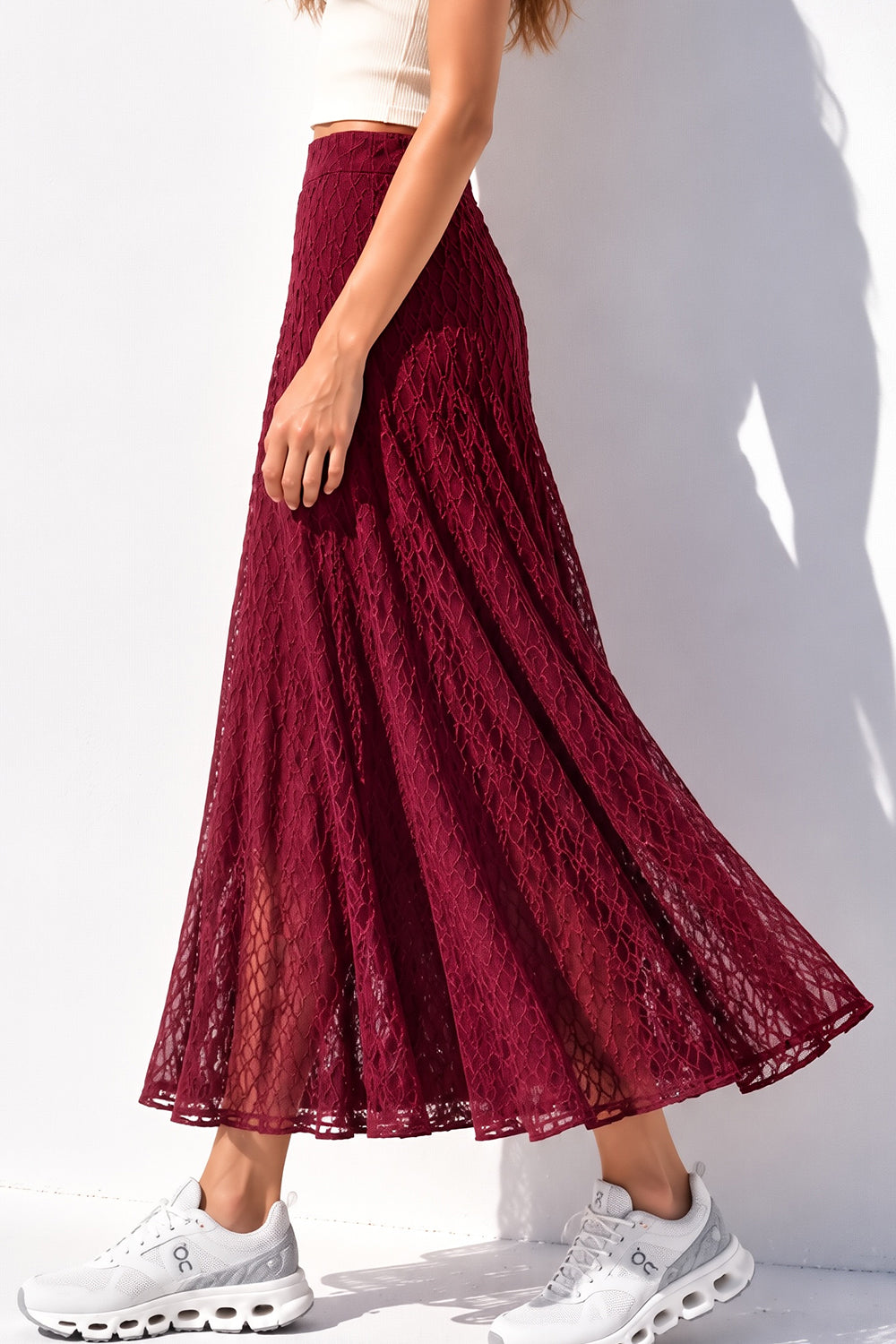 Wine A-Line Lace Skirt