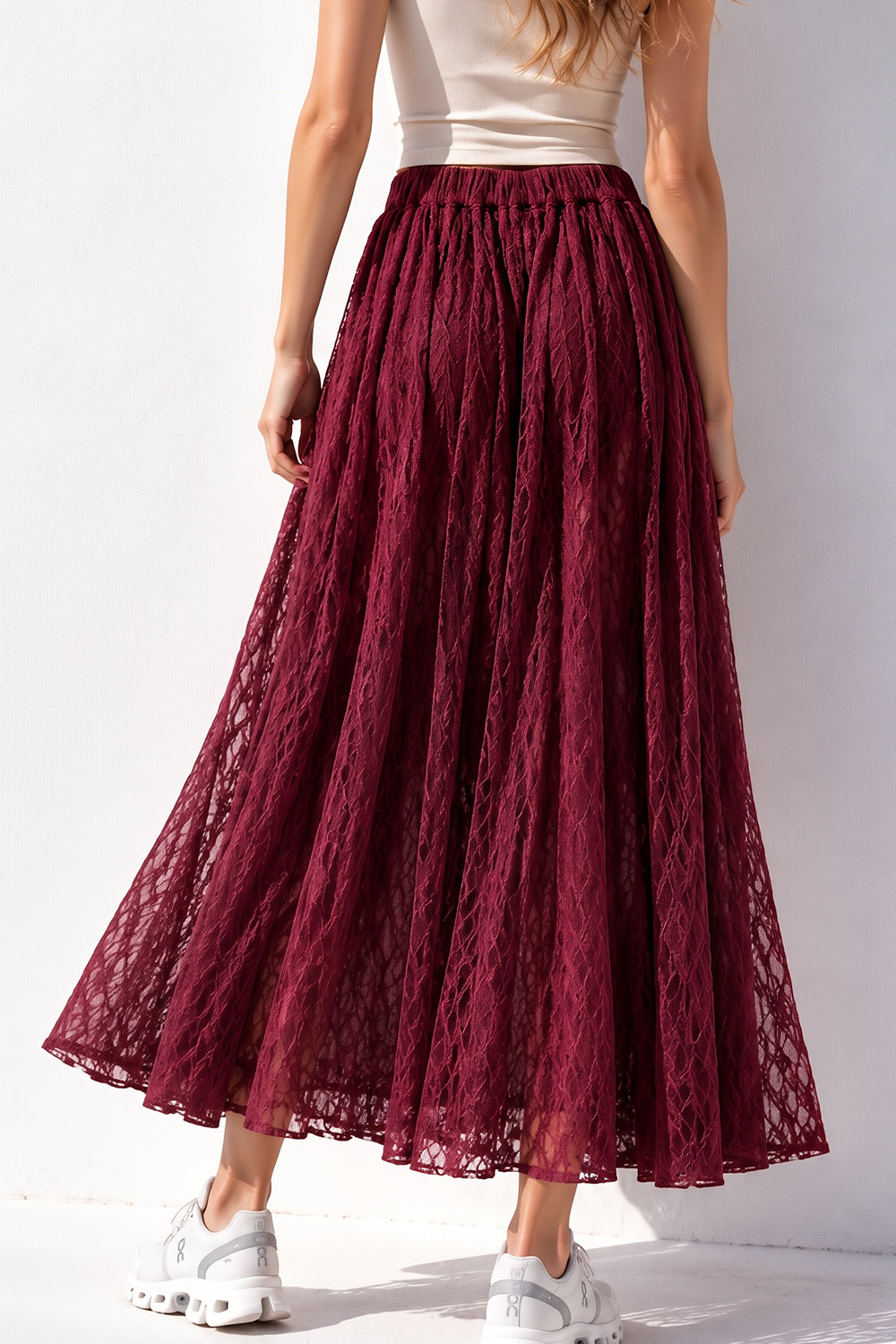 Wine A-Line Lace Skirt