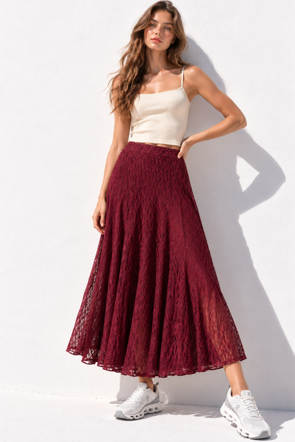 Wine A-Line Lace Skirt
