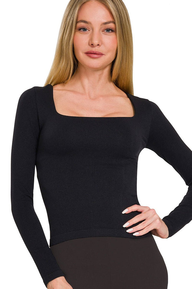 Square Neck Built-In Bra Layering Top