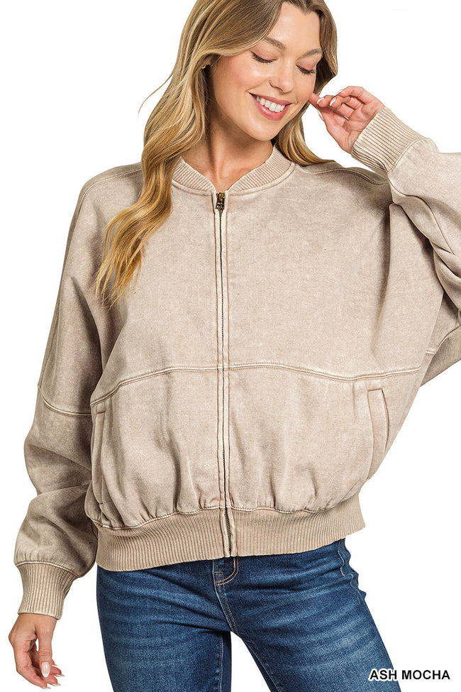 Ash Mocha Stone Wash Bomber