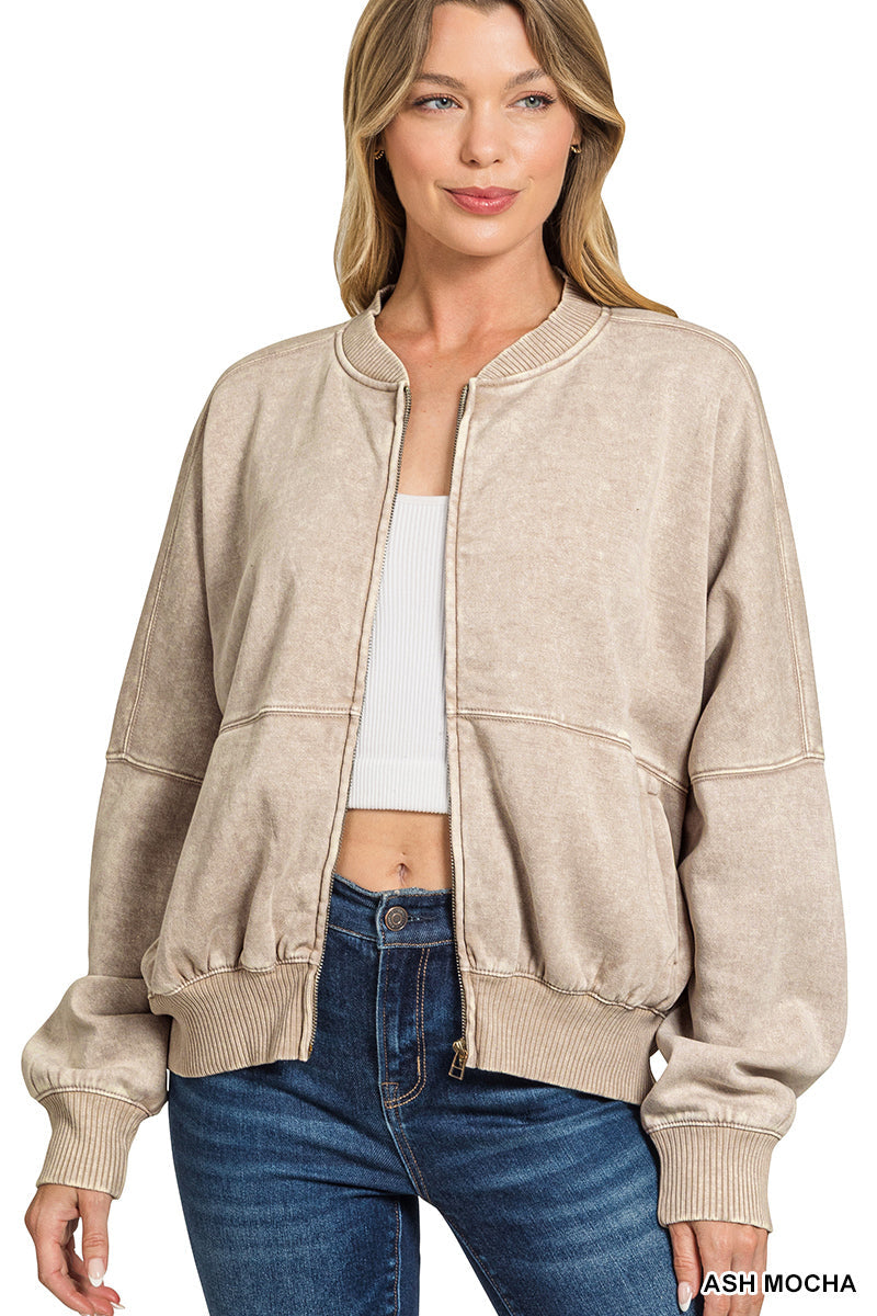 Ash Mocha Stone Wash Bomber