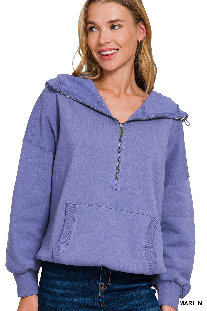 Three Quarter Zip Pocket Hoodie