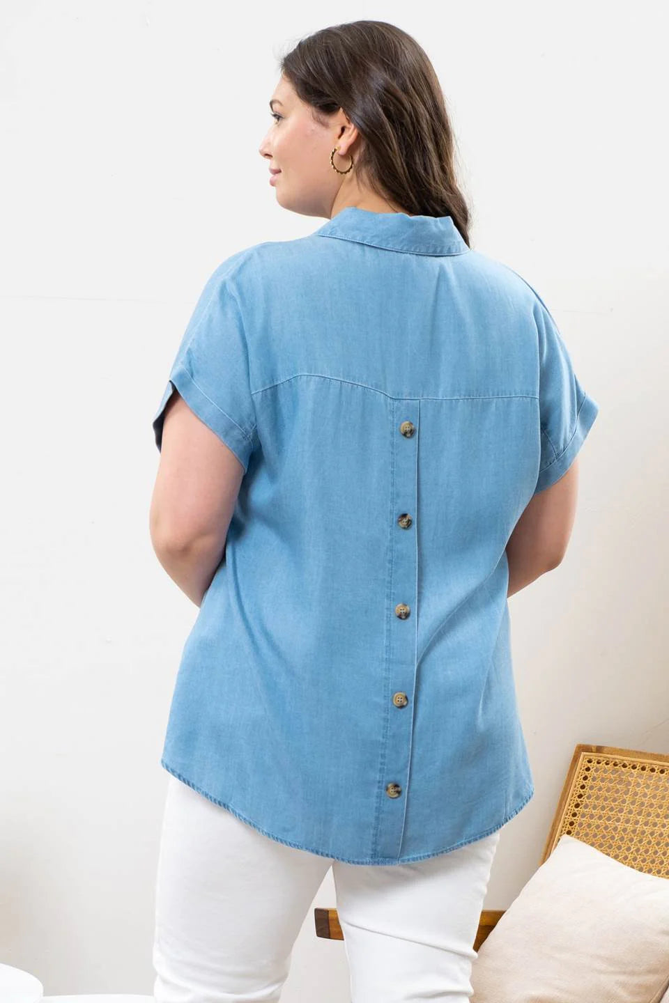 Chambray Collared Button Top