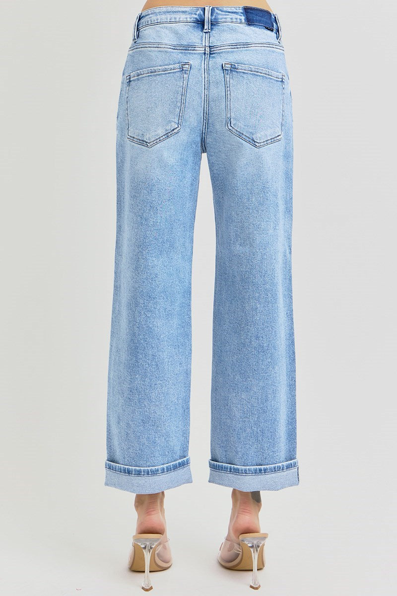 High Rise Barrel Leg Cuffed Jeans