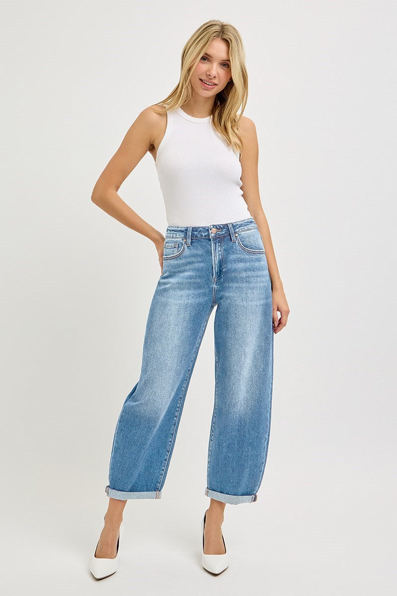 Medium Light High Rise Barrel Jeans