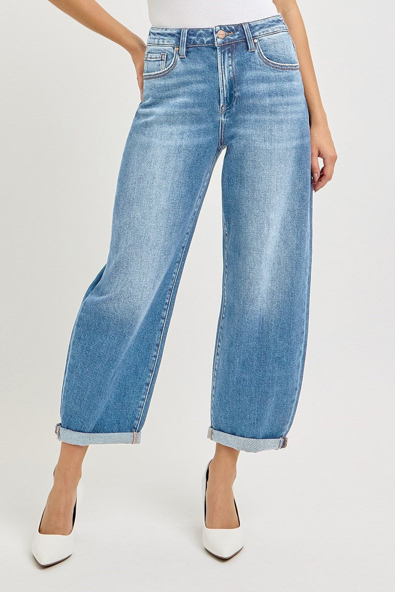 Medium Light High Rise Barrel Jeans