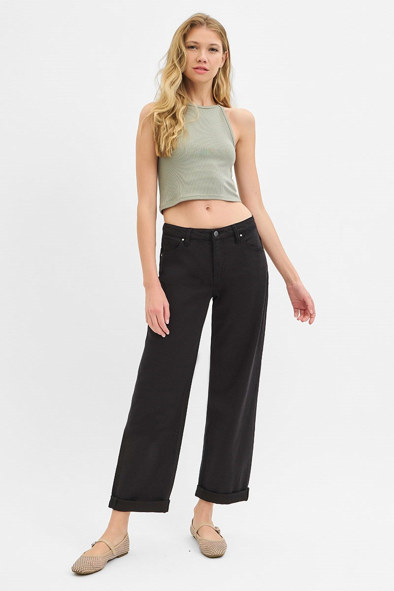 Black Mid-Rise Ankle Barrel Jeans