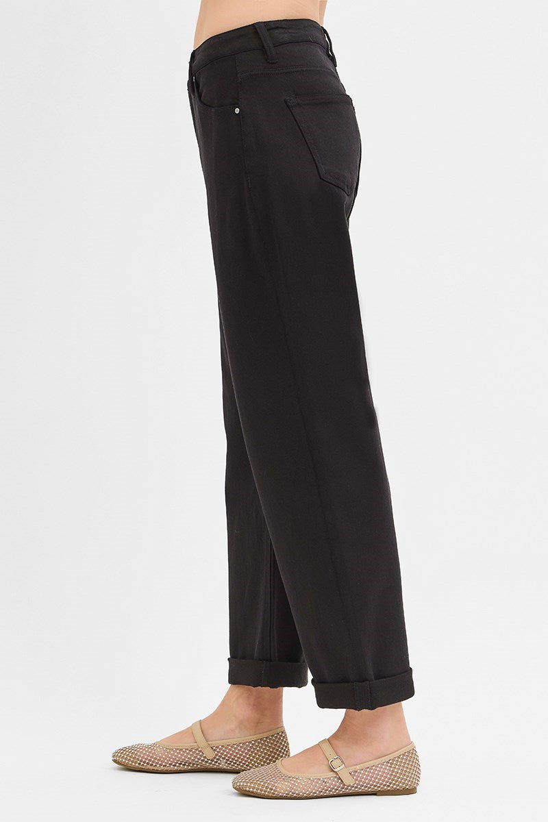 Black Mid-Rise Ankle Barrel Jeans