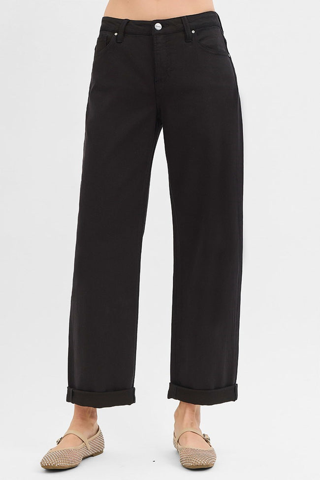 Black Mid-Rise Ankle Barrel Jeans