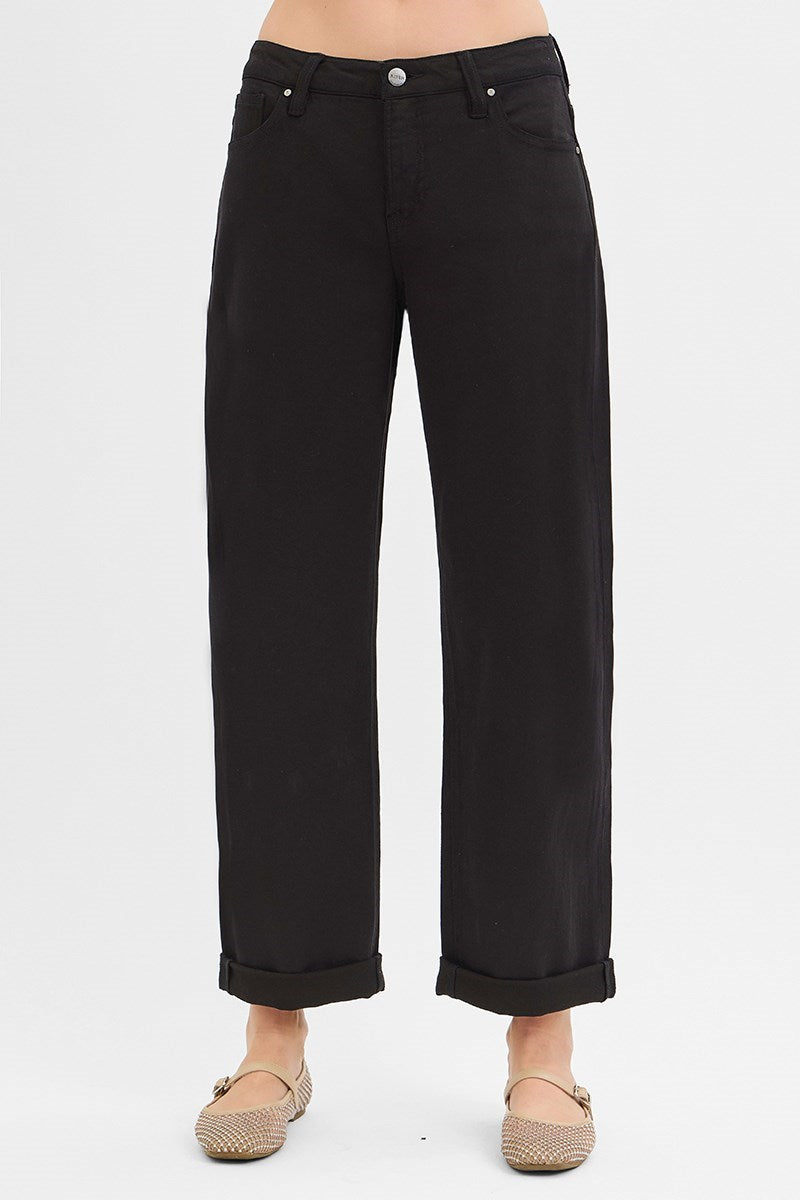 Black Mid-Rise Ankle Barrel Jeans