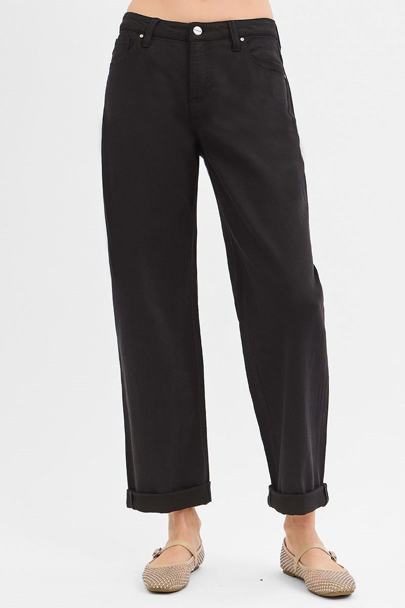 Black Mid-Rise Ankle Barrel Jeans