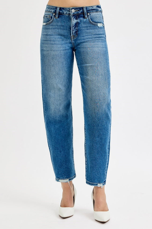 Medium Blue Tummy Tuck Barrel Jeans
