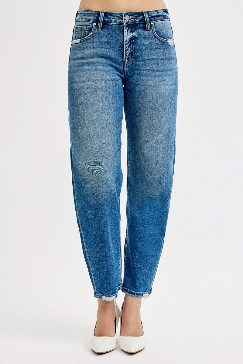Medium Blue Tummy Tuck Barrel Jeans