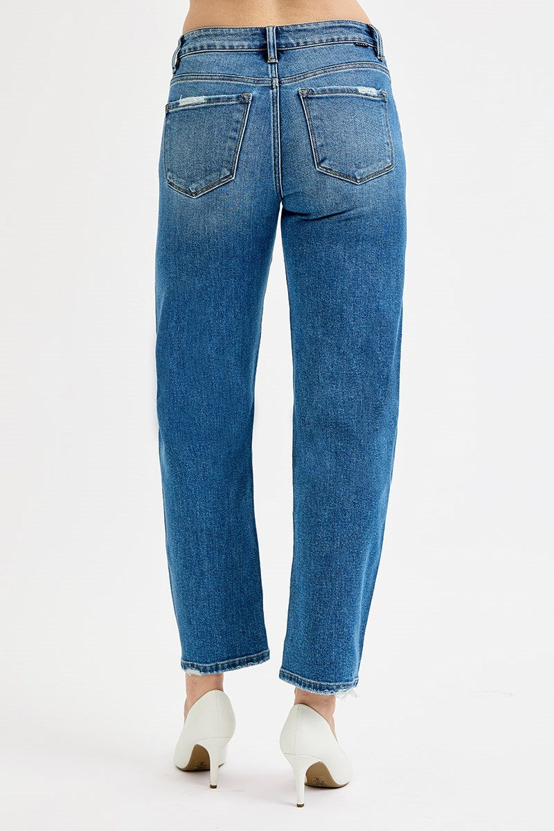 Medium Blue Tummy Tuck Barrel Jeans