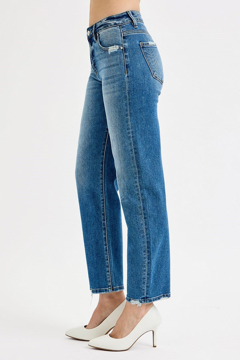 Medium Blue Tummy Tuck Barrel Jeans