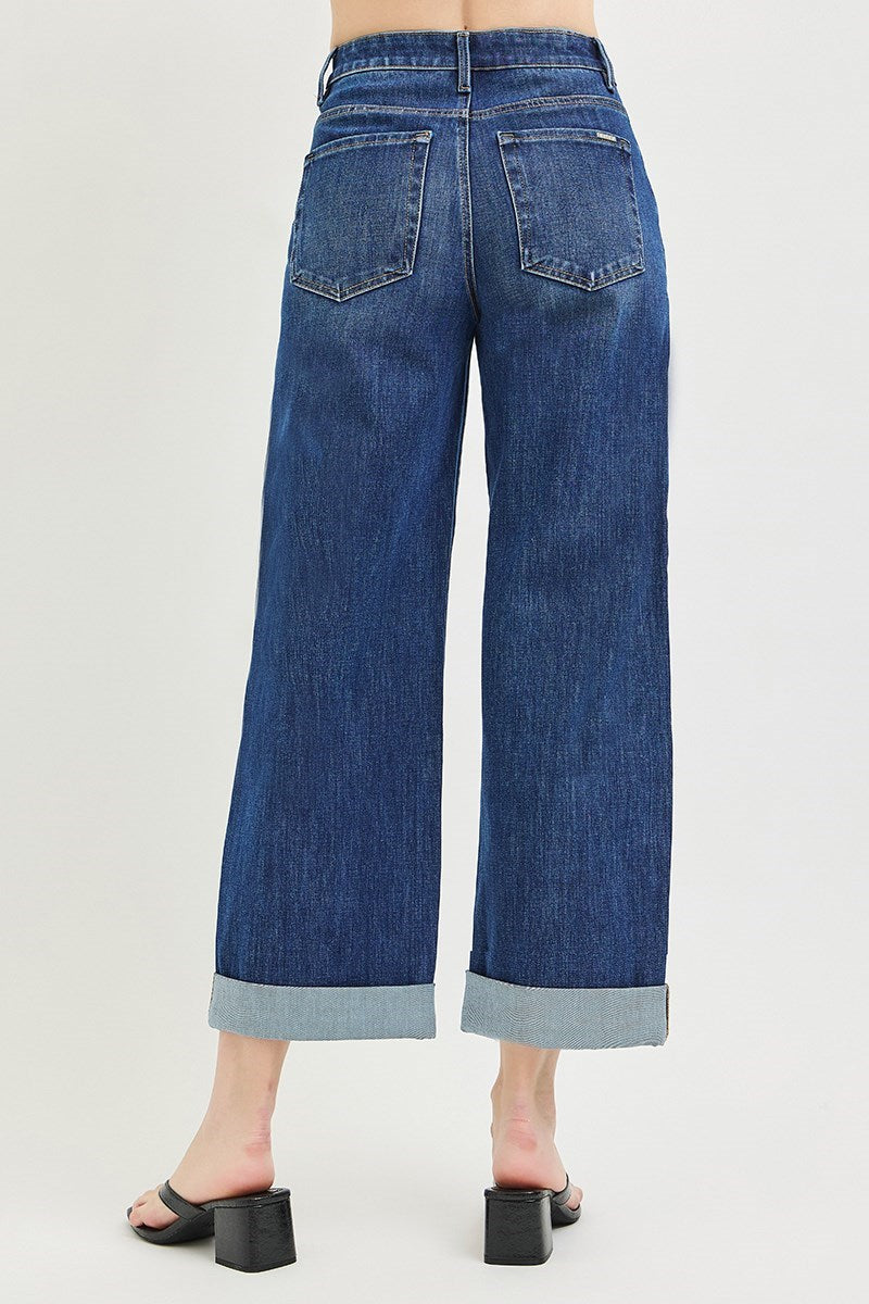 Dark Roll Hem Barrel Jeans