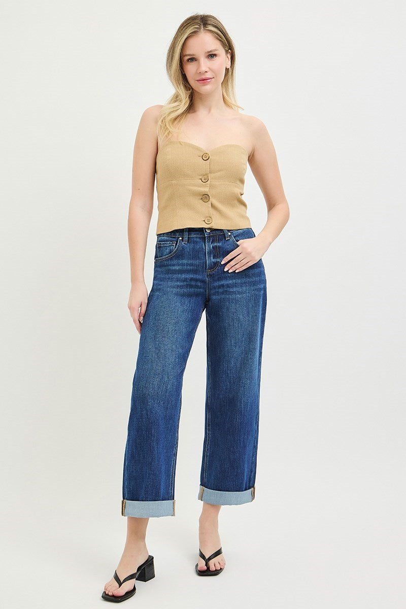 Dark Roll Hem Barrel Jeans